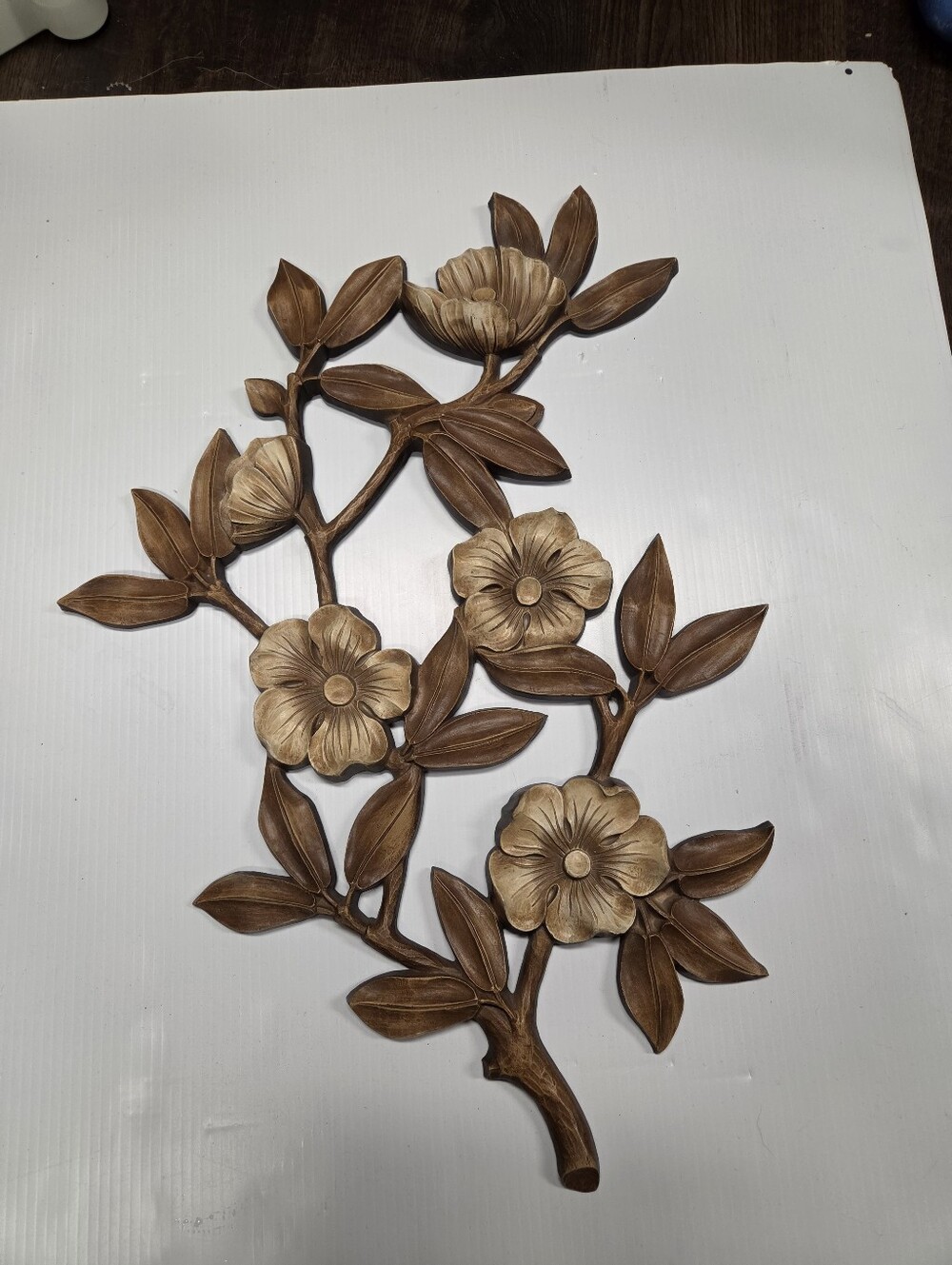 Vintage Syroco Dogwood Floral Wall Plaque 4565 Mid Century Modern Faux Wood - Picture 2 of 8